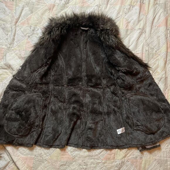 allen b vintage grey brown grunge y2k fur trim fairy peacoat waist tie small - Picture 8 of 8